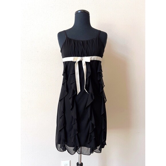 VTG Byer Girls Black Ruffle Mesh Lace Party Dress 14 Empire Waist Milkmaid Y2K - Picture 2 of 6